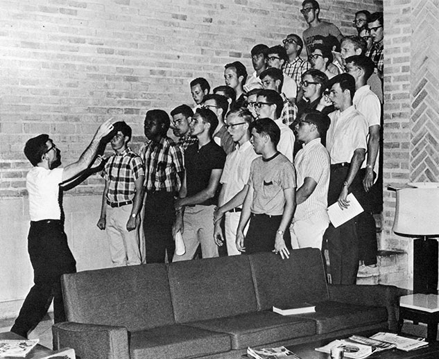 Ted Henderson sings in the Will Rice College choir. Courtesy of Woodson Research Center